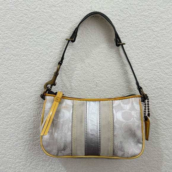 Vintage Y2K COACH 2182 Metallic Silver Monogram Canvas Baguette Demi Mini Bag - Picture 1 of 16